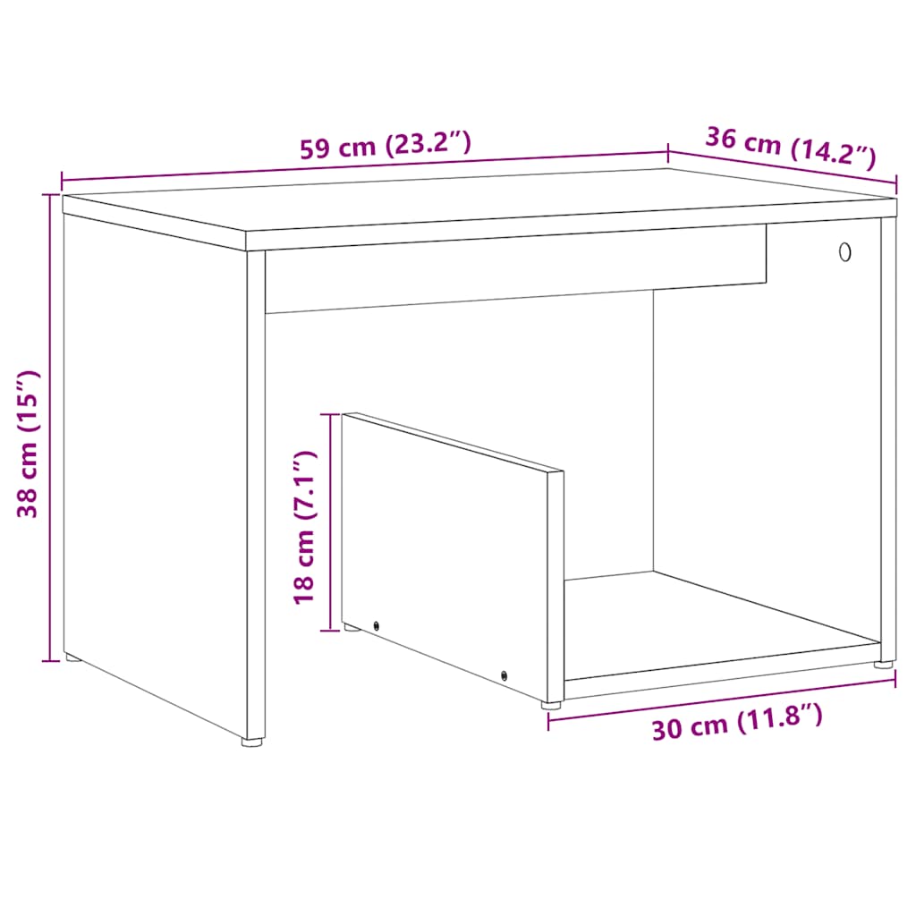 Table d'appoint vieux bois 59x36x38 cm bois d'ingénierie