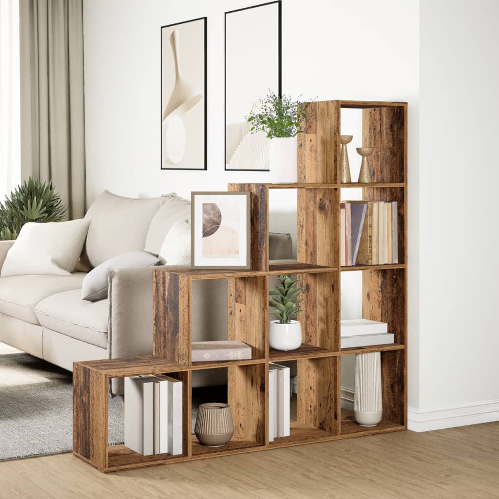Étagère séparatrice de pièce à 4 niveaux vieux bois
