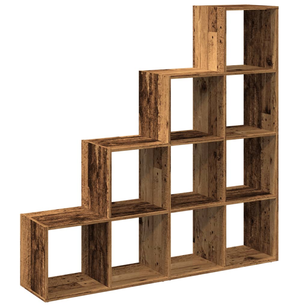 Étagère séparatrice de pièce à 4 niveaux vieux bois