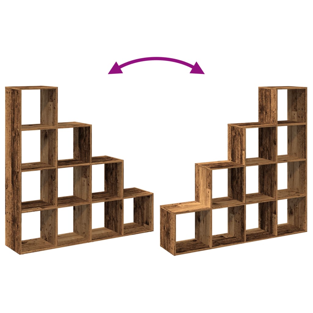 Étagère séparatrice de pièce à 4 niveaux vieux bois