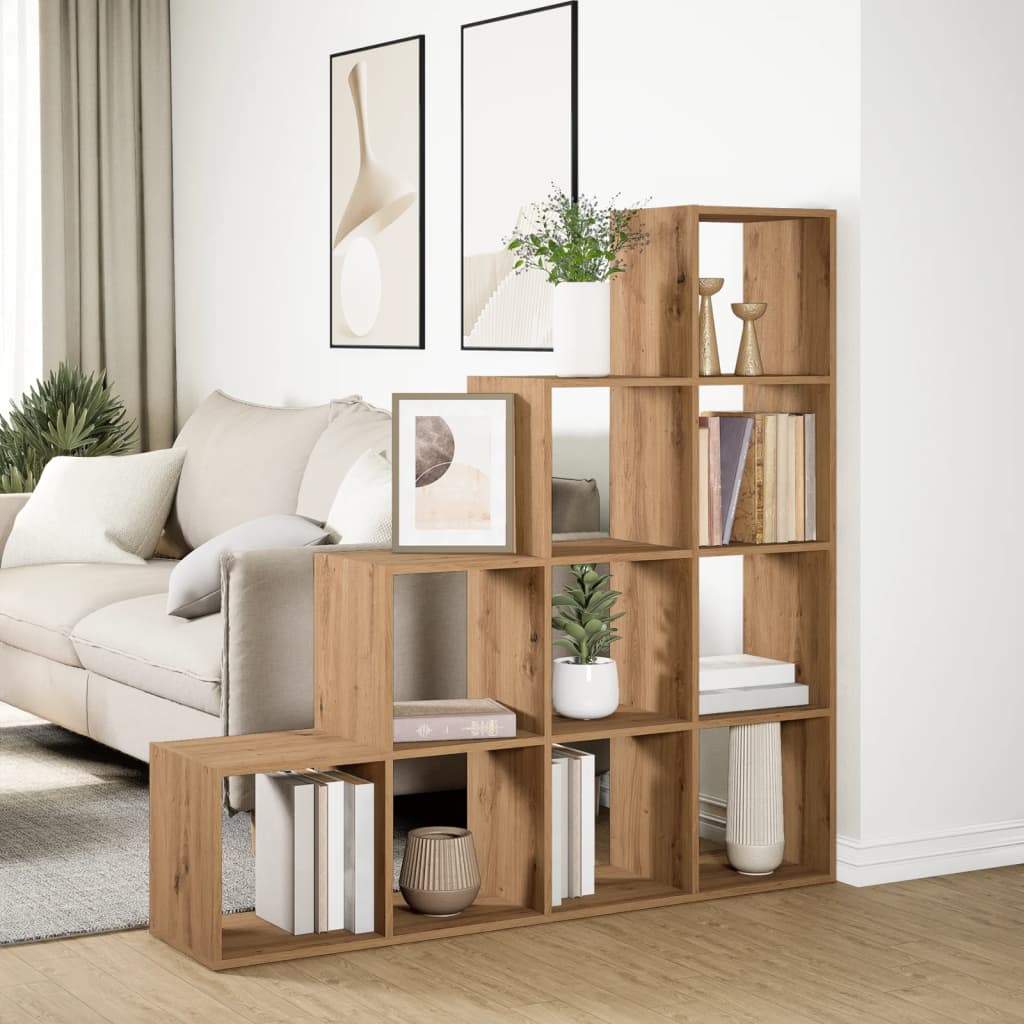 Étagère séparatrice de pièce à 4 niveaux chêne artisanal