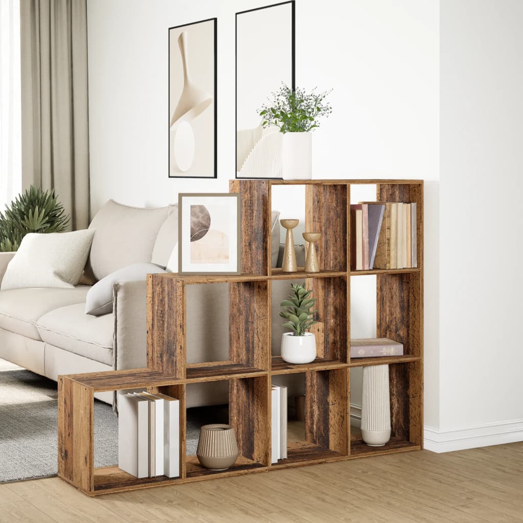 Étagère séparatrice de pièce à 3 niveaux vieux bois