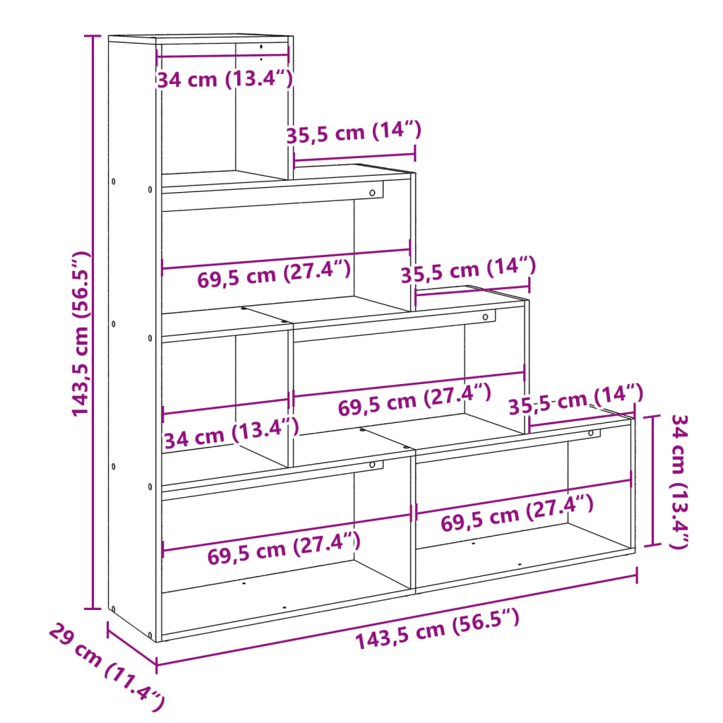 Étagère séparatrice de pièce à 4 niveaux gris béton