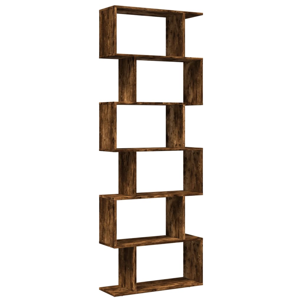 Étagère séparatrice de pièce à 6 niveaux chêne fumé 70x24x193cm