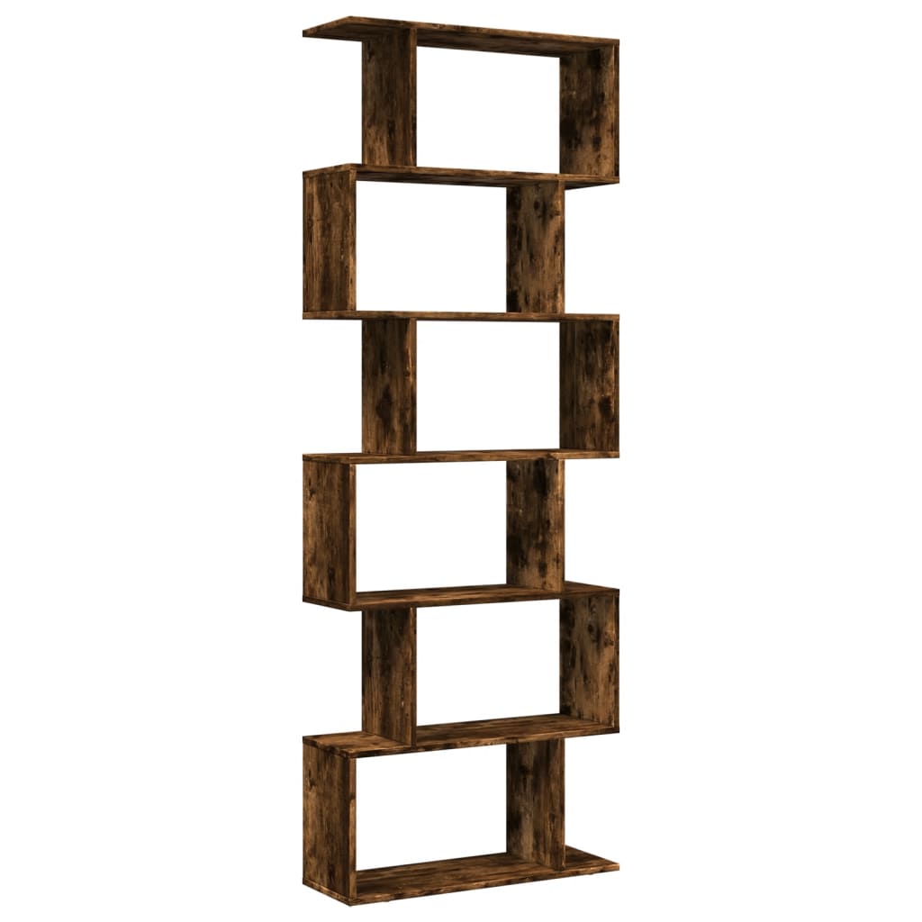 Étagère séparatrice de pièce à 6 niveaux chêne fumé 70x24x193cm