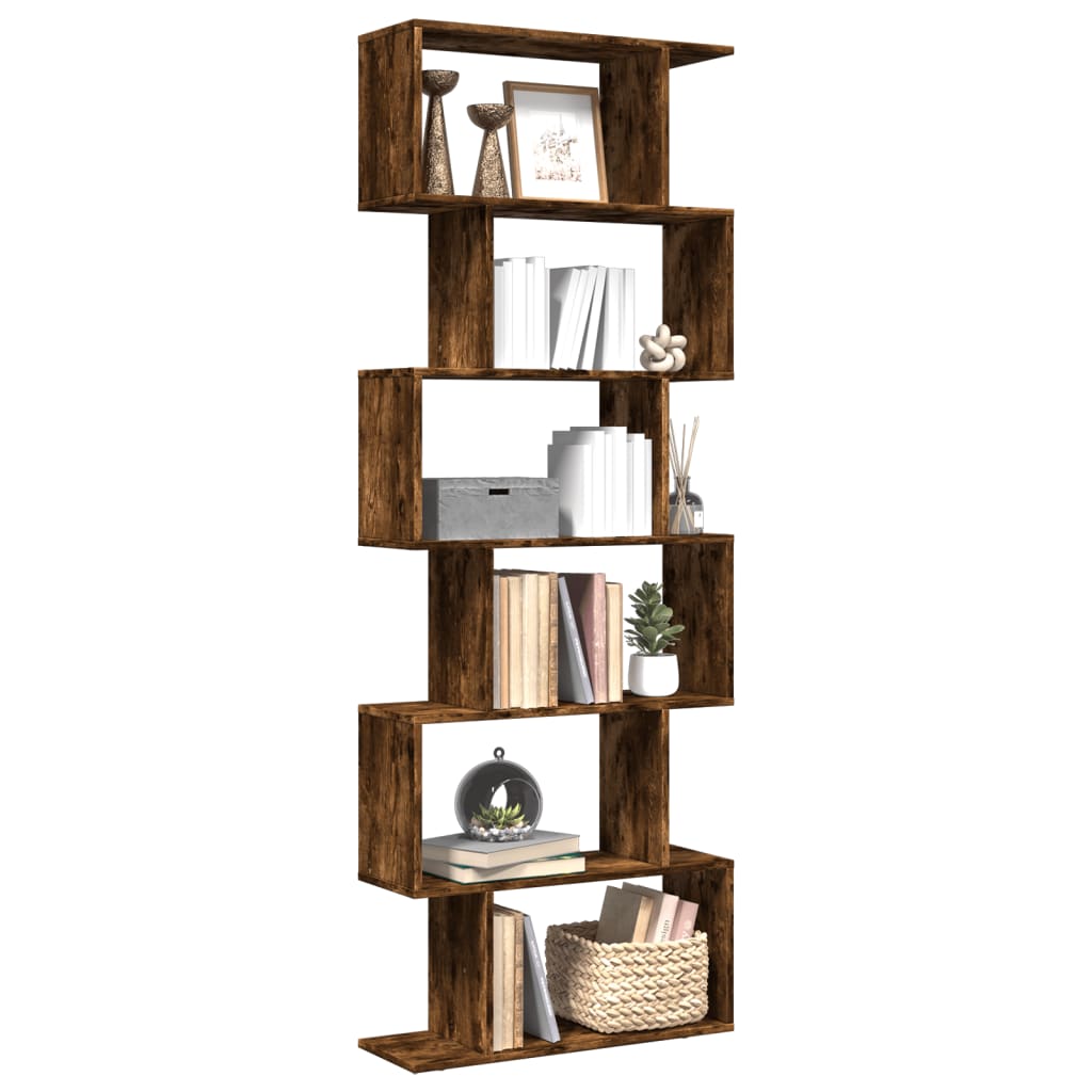 Étagère séparatrice de pièce à 6 niveaux chêne fumé 70x24x193cm