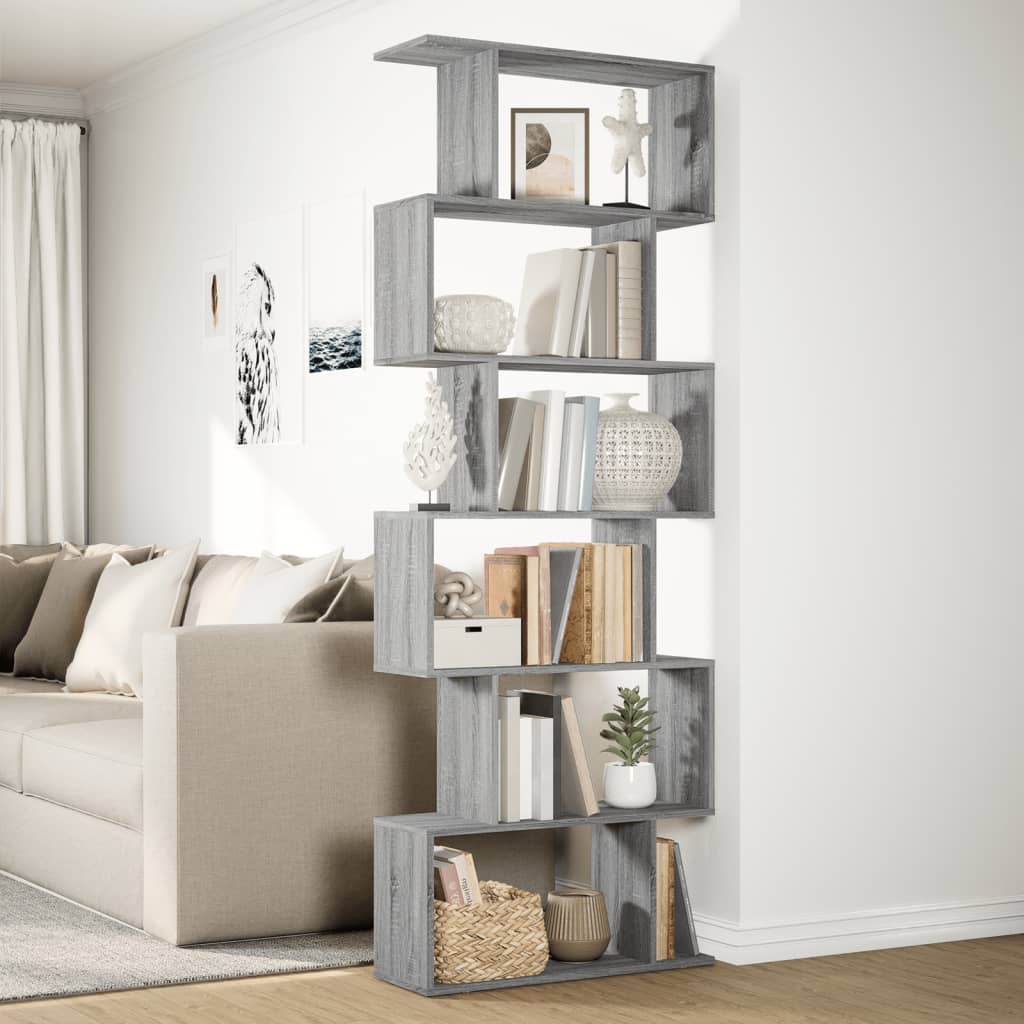 Étagère séparatrice de pièce 6 niveaux sonoma gris 70x24x193 cm
