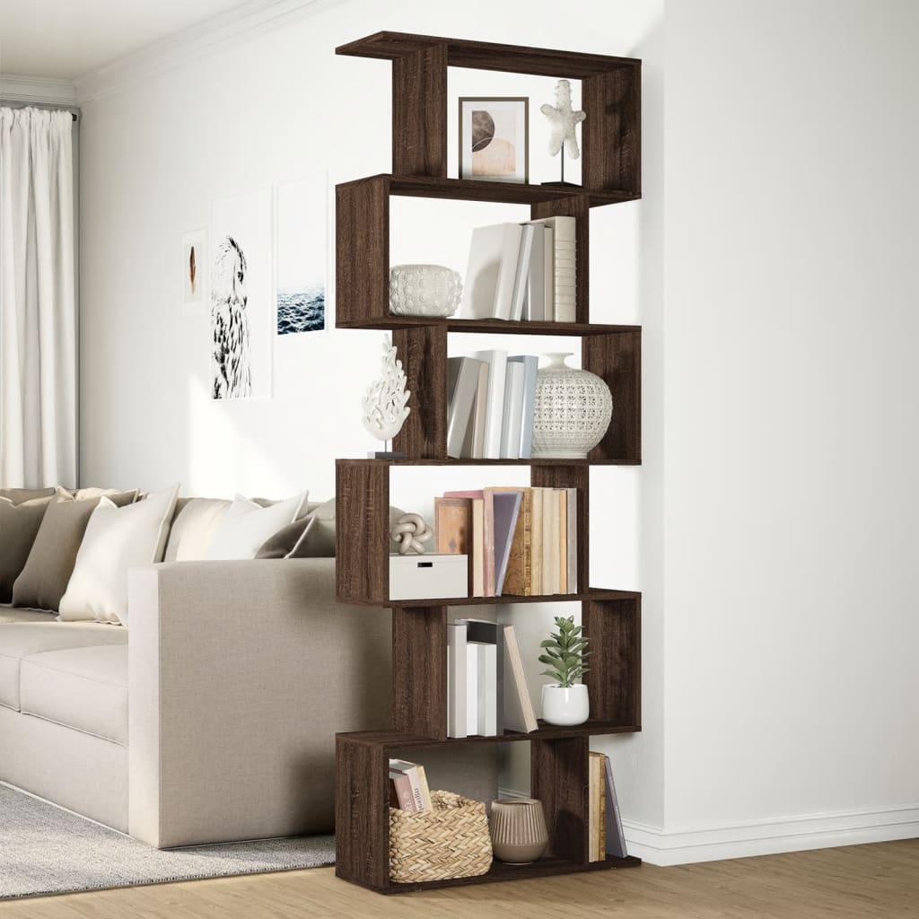 Étagère séparatrice de pièce 6 niveaux chêne marron 70x24x193cm