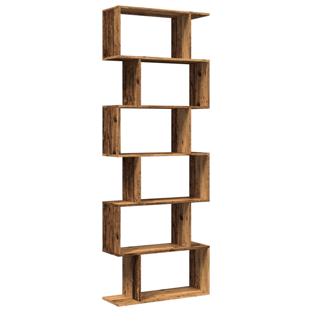 Étagère séparatrice de pièce à 6 niveaux vieux bois 70x24x193cm