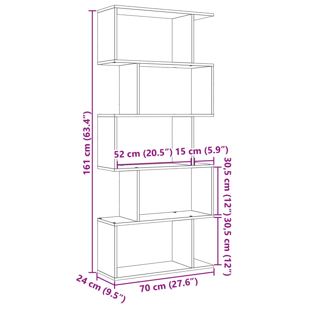 Étagère séparatrice de pièce 5 niveaux chêne sonoma 70x24x161cm