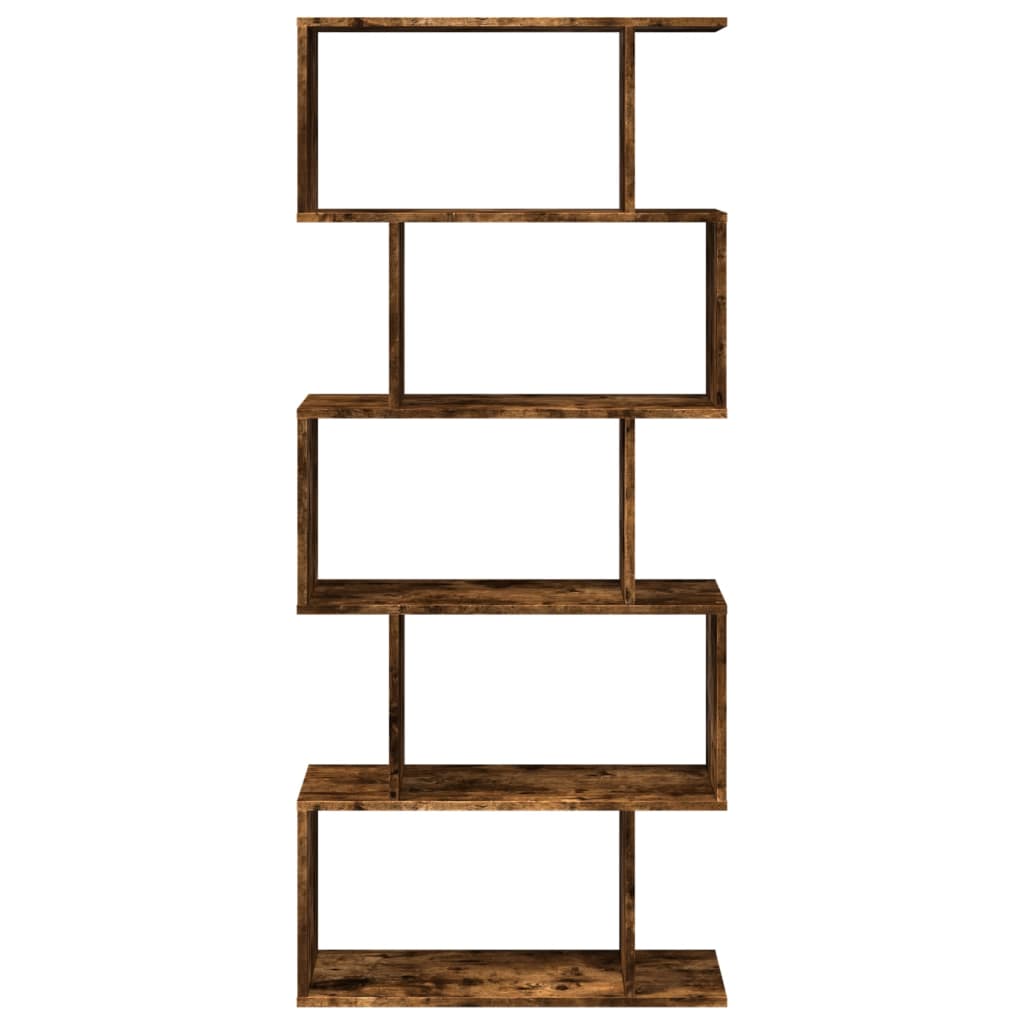 Étagère séparatrice de pièce à 5 niveaux chêne fumé 70x24x161cm
