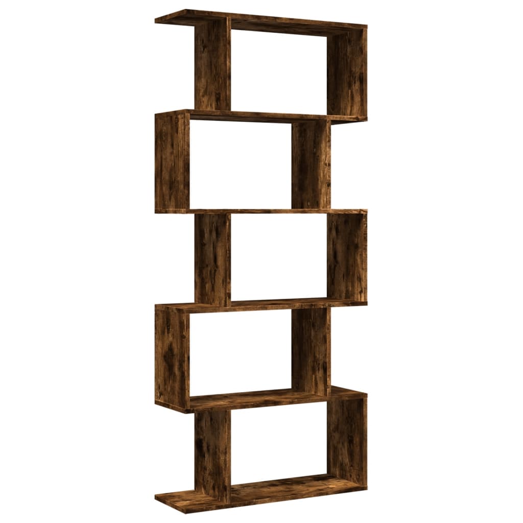 Étagère séparatrice de pièce à 5 niveaux chêne fumé 70x24x161cm