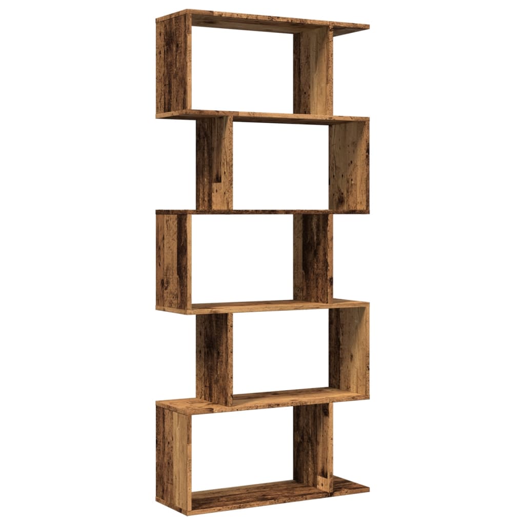Étagère séparatrice de pièce à 5 niveaux vieux bois 70x24x161cm
