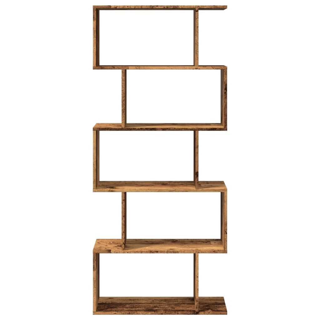 Étagère séparatrice de pièce à 5 niveaux vieux bois 70x24x161cm