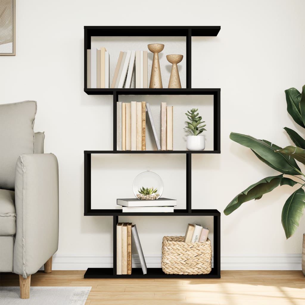 Étagère séparatrice de pièce à 4 niveaux noir 70x24x129 cm