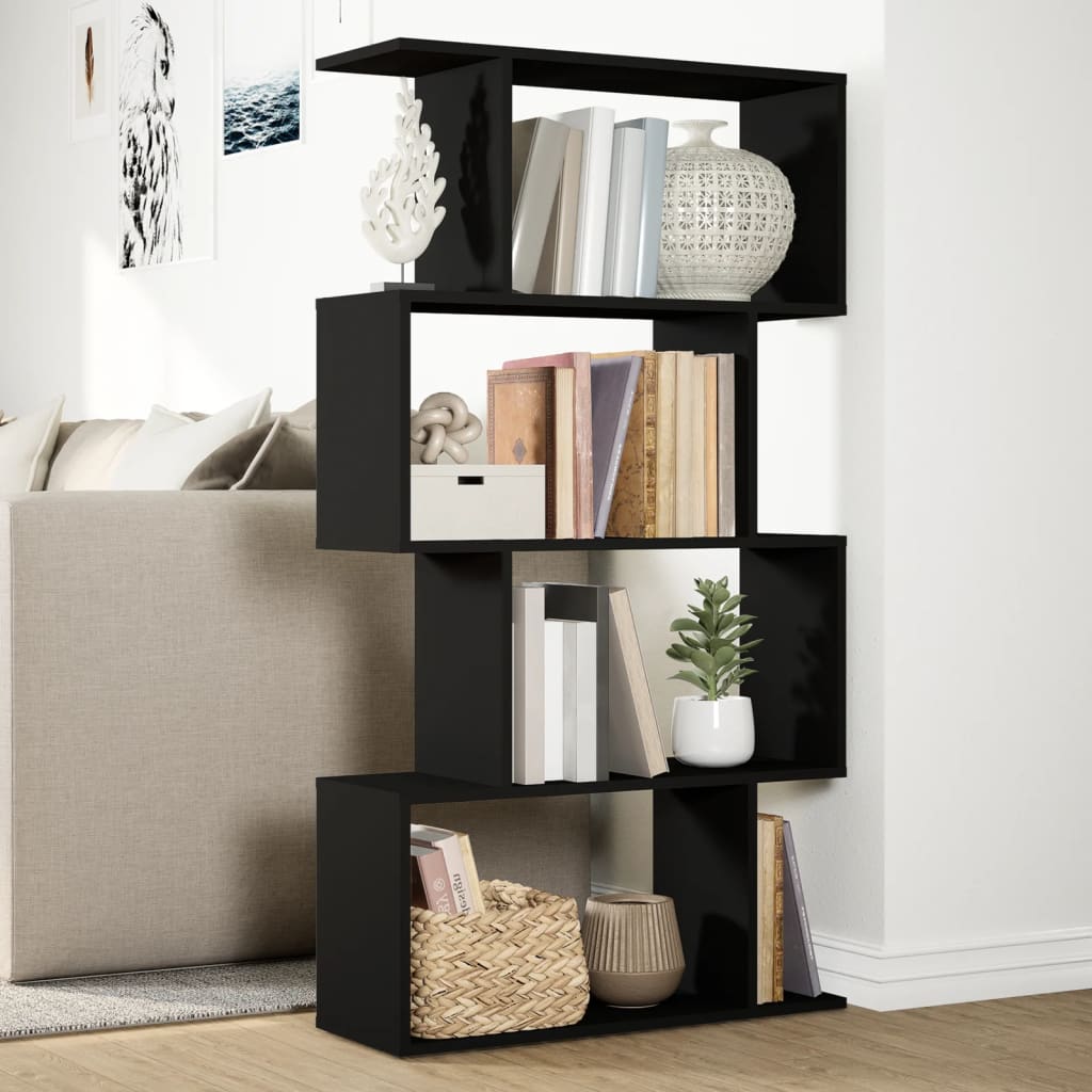 Étagère séparatrice de pièce à 4 niveaux noir 70x24x129 cm