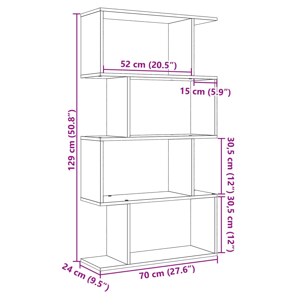 Étagère séparatrice de pièce 4 niveaux chêne sonoma 70x24x129cm