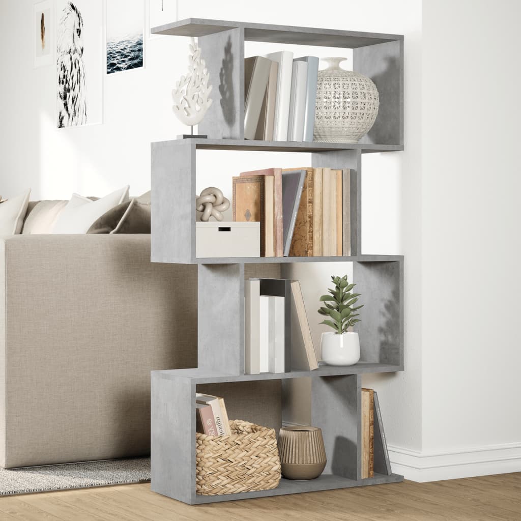 Étagère séparatrice de pièce à 4 niveaux gris béton 70x24x129cm