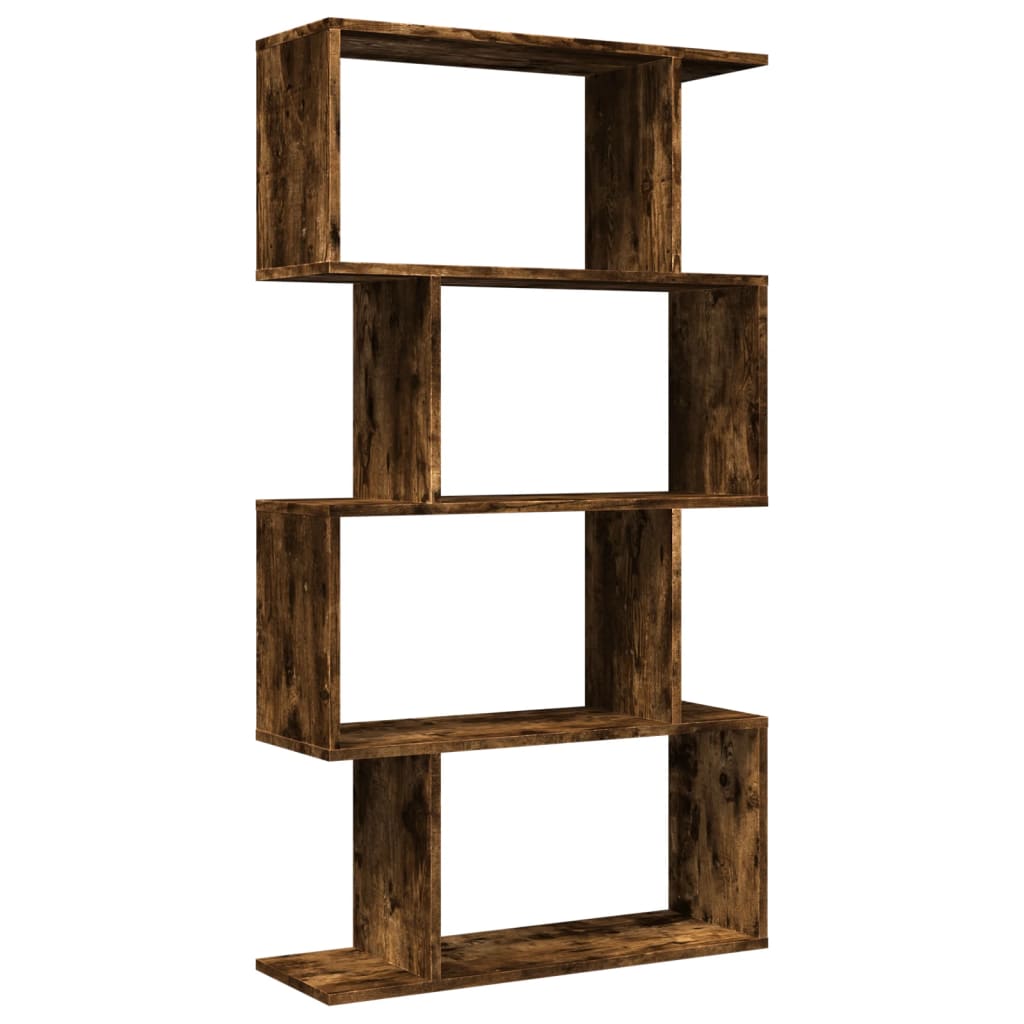 Étagère séparatrice de pièce à 4 niveaux chêne fumé 70x24x129cm