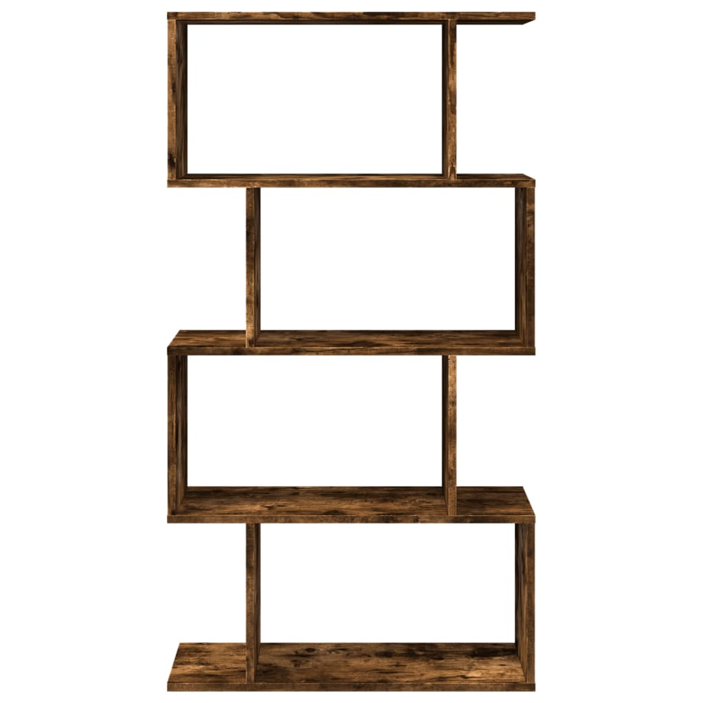Étagère séparatrice de pièce à 4 niveaux chêne fumé 70x24x129cm