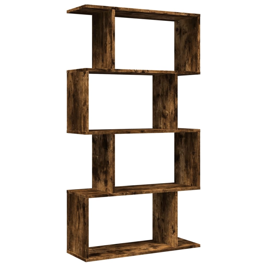 Étagère séparatrice de pièce à 4 niveaux chêne fumé 70x24x129cm