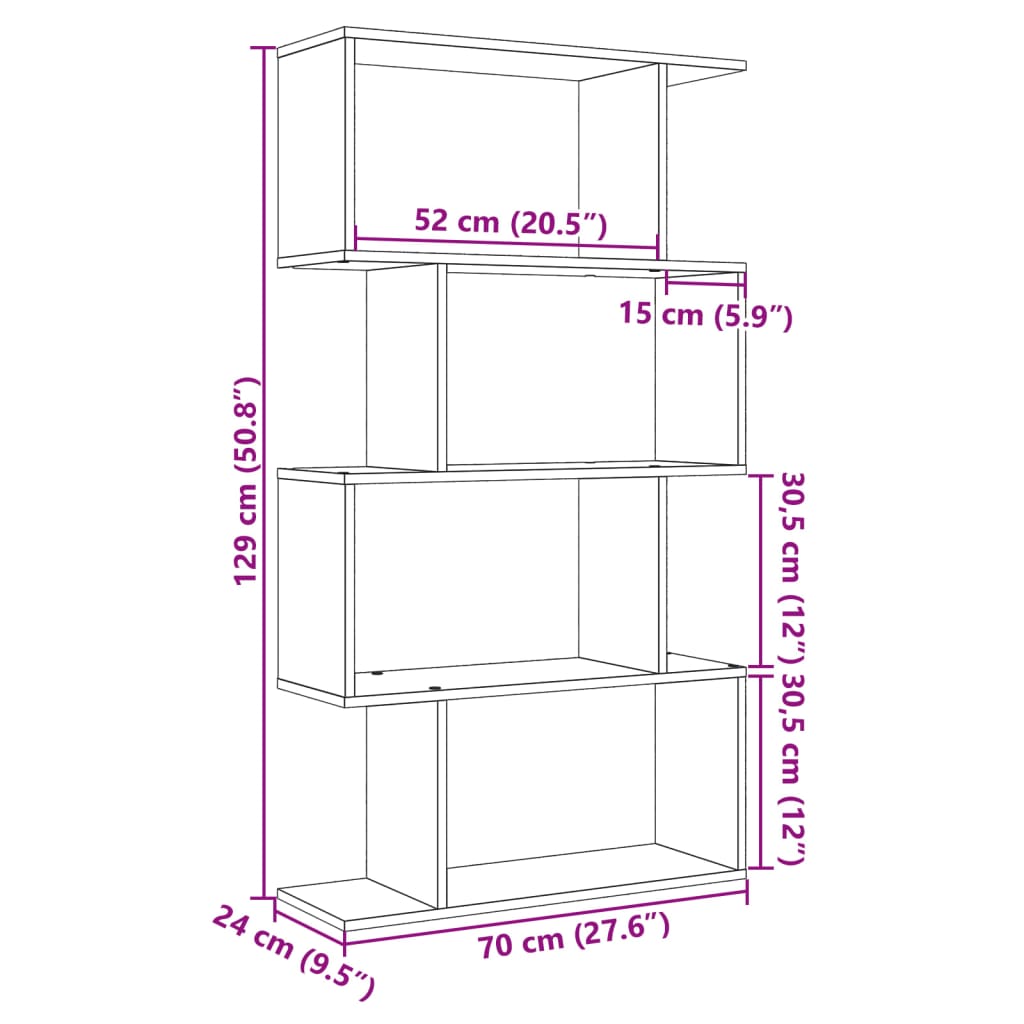 Étagère séparatrice de pièce 4 niveaux sonoma gris 70x24x129 cm
