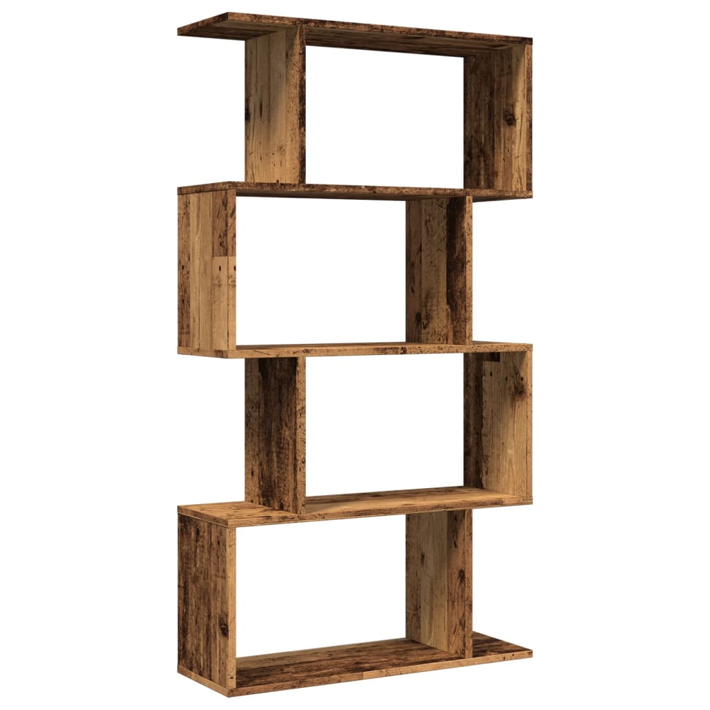 Étagère séparatrice de pièce à 4 niveaux vieux bois 70x24x129cm