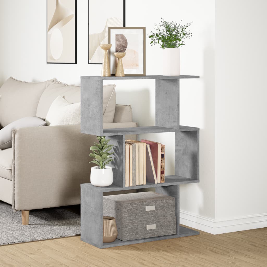 Étagère séparatrice de pièce à 3 niveaux gris béton 70x24x97 cm