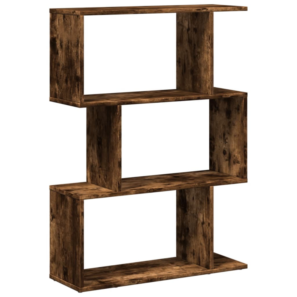 Étagère séparatrice de pièce à 3 niveaux chêne fumé 70x24x97 cm
