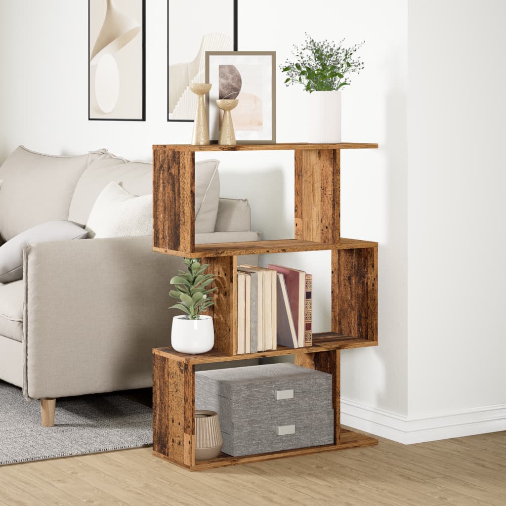 Étagère séparatrice de pièce à 3 niveaux vieux bois 70x24x97 cm
