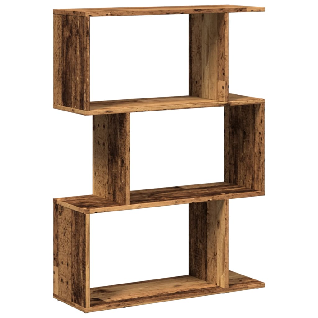 Étagère séparatrice de pièce à 3 niveaux vieux bois 70x24x97 cm