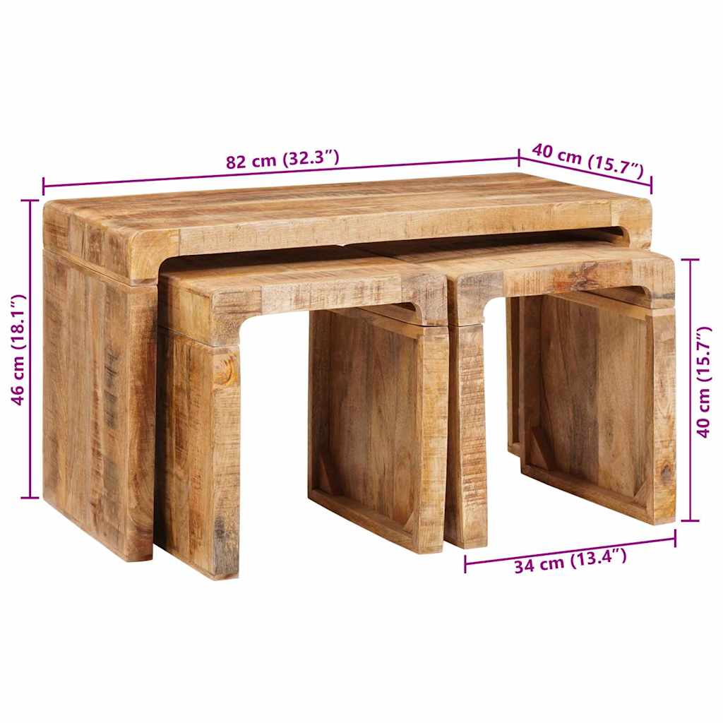 Tables gigognes 3 pcs bois de manguier massif