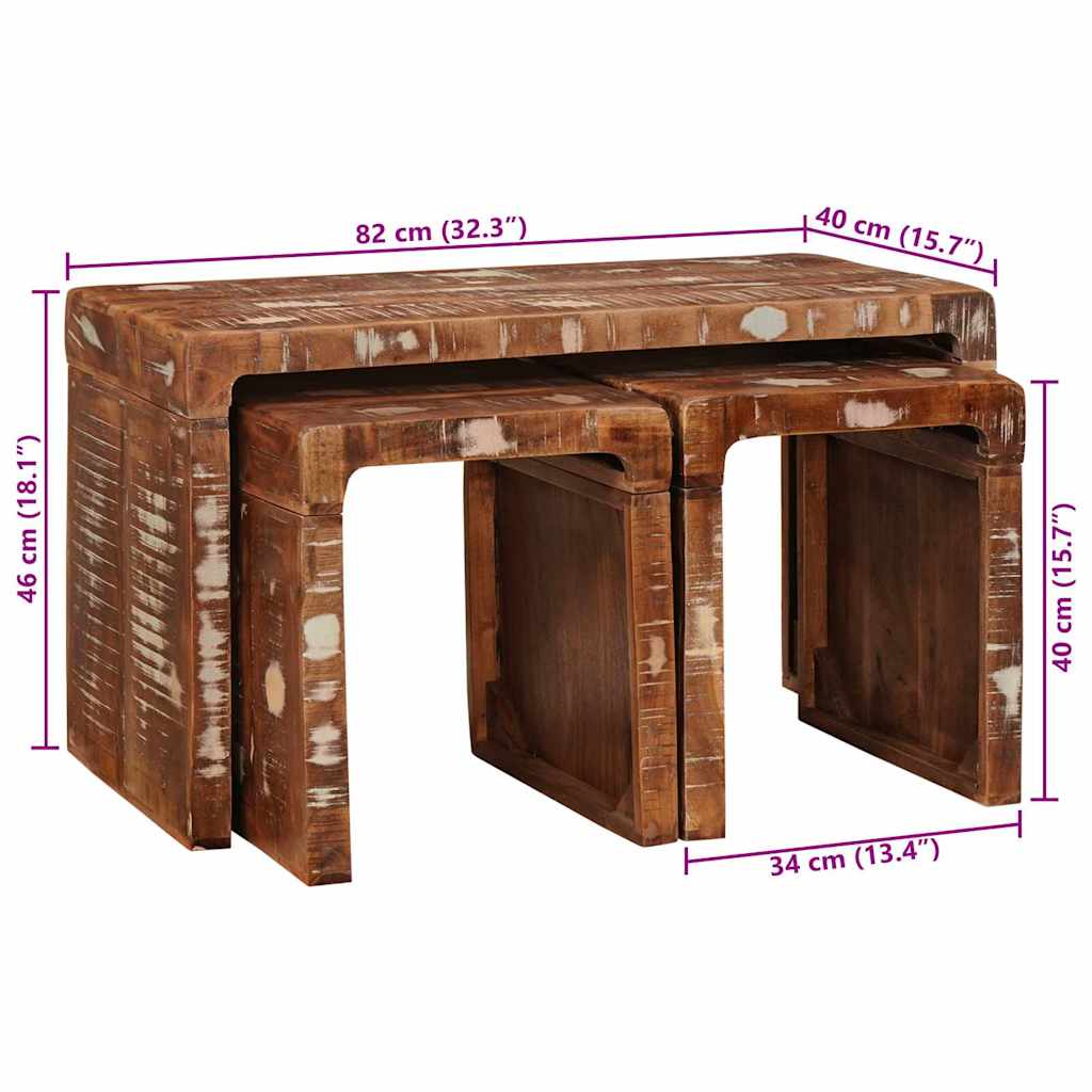 Tables gigognes 3 pcs bois de récupération massif