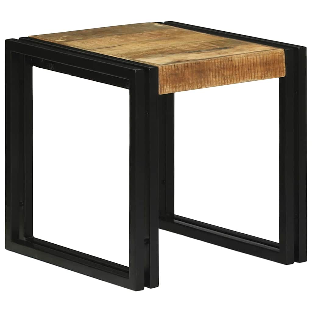Table Gigogne 3 pcs Marron et noir Bois de manguier brut massif