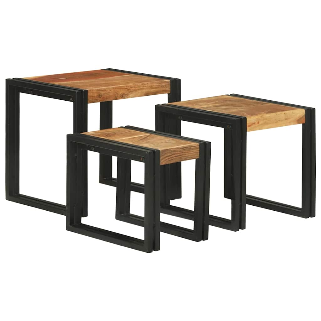 Table Gigogne 3 pcs Bois d'acacia solide et un métal