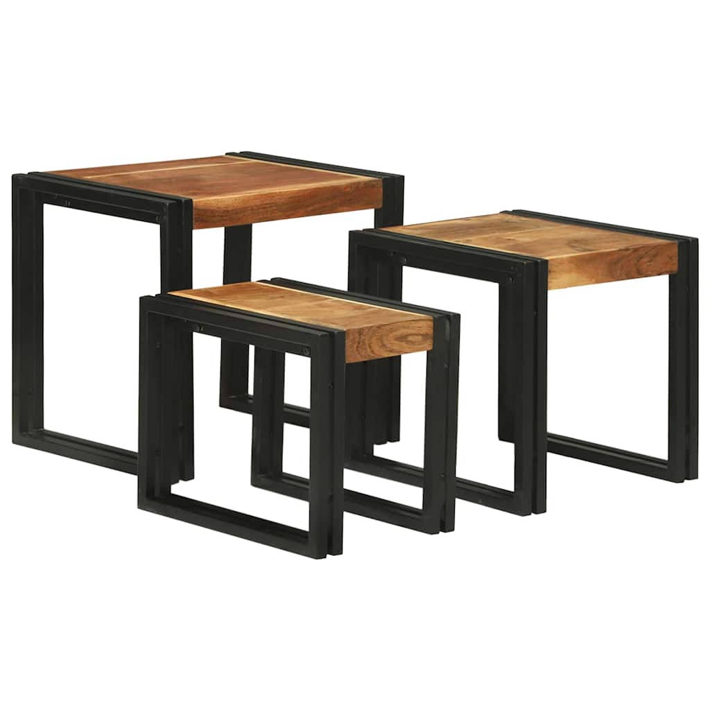 Table Gigogne 3 pcs Bois d'acacia solide et un métal