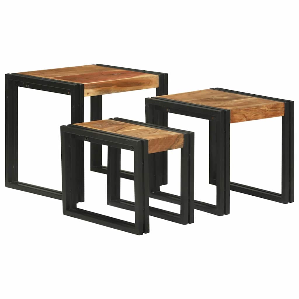 Table Gigogne 3 pcs Bois d'acacia solide et un métal