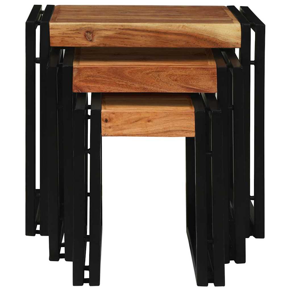 Table Gigogne 3 pcs Bois d'acacia solide et un métal