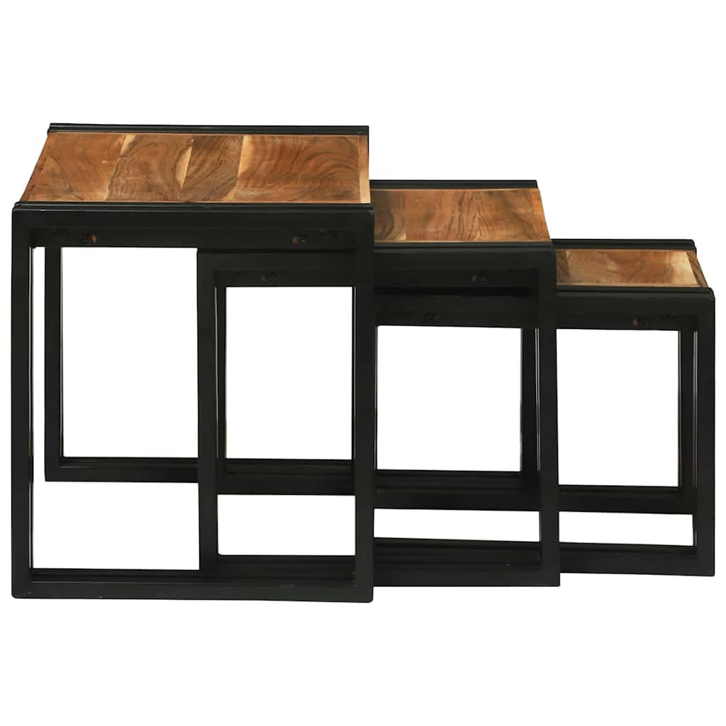 Table Gigogne 3 pcs Bois d'acacia solide et un métal