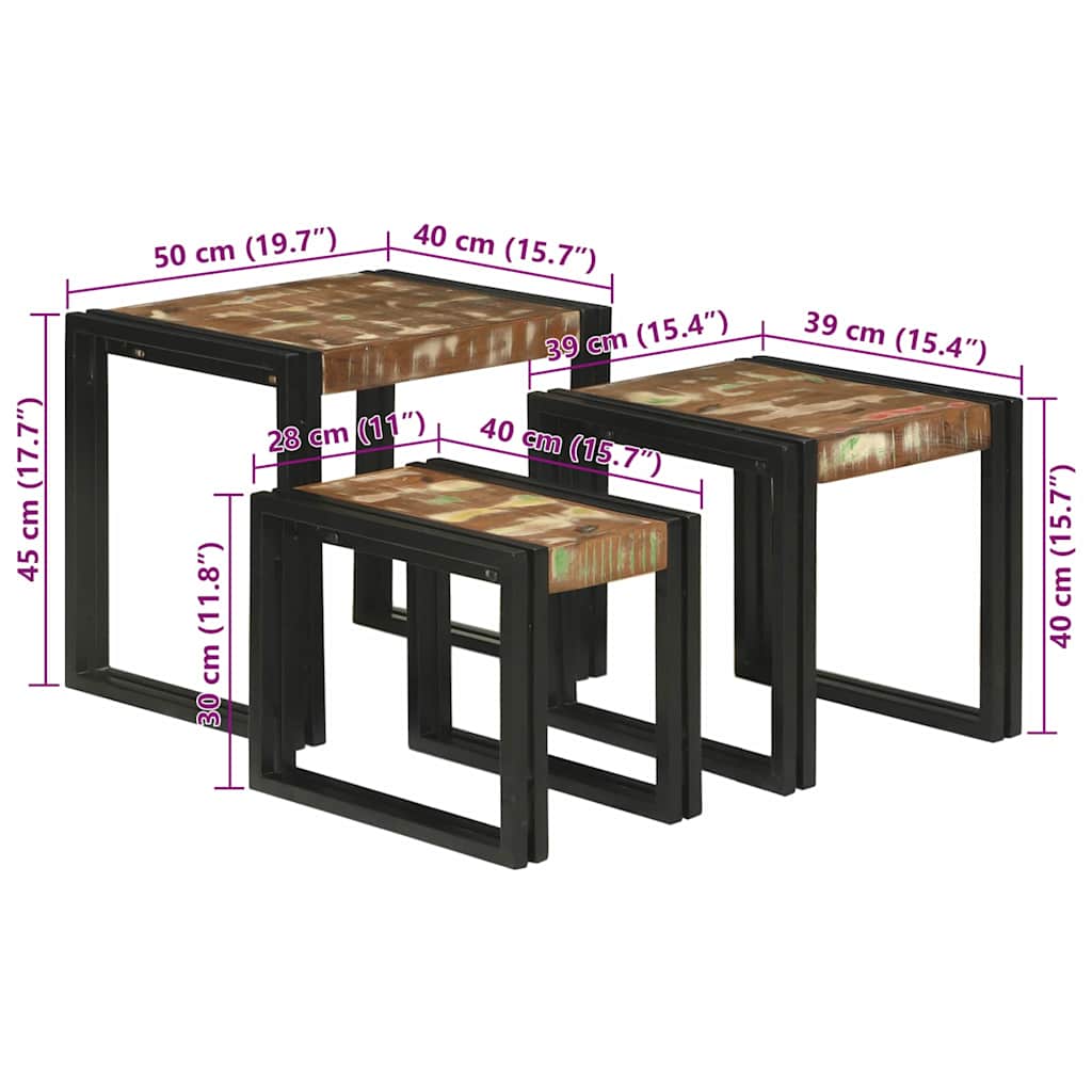 Tables gigognes 3 pcs Bois massif de récupération