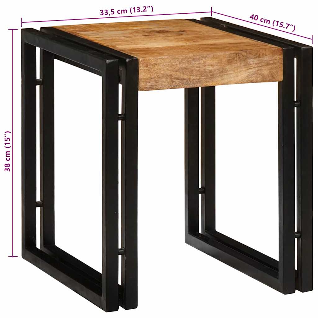 Table Gigogne 3 pcs Bois de mangue solide rugueux et un métal