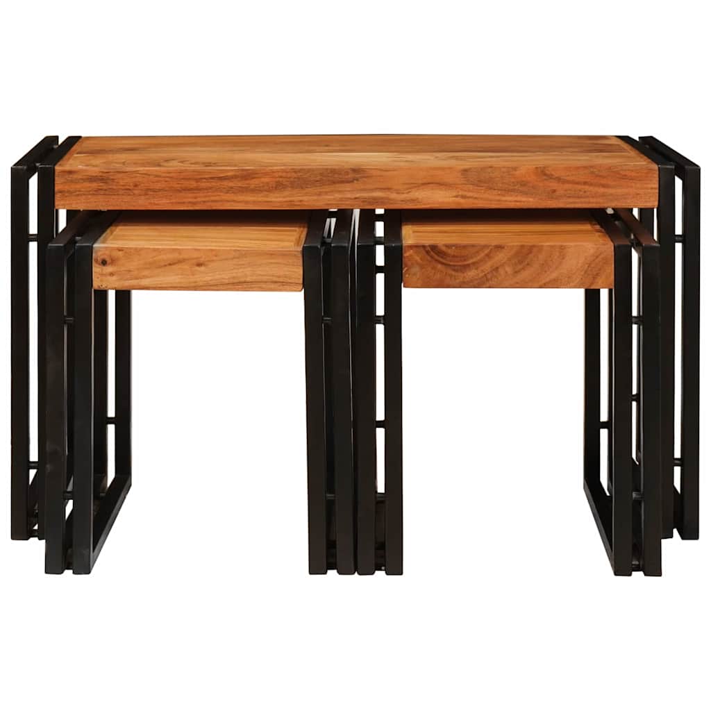 Tables d'appoint 3 pcs Marron et noir Bois d'acacia massif