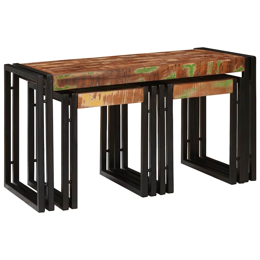 Table Gigogne 3 pcs Marron et noir bois de récupération massif