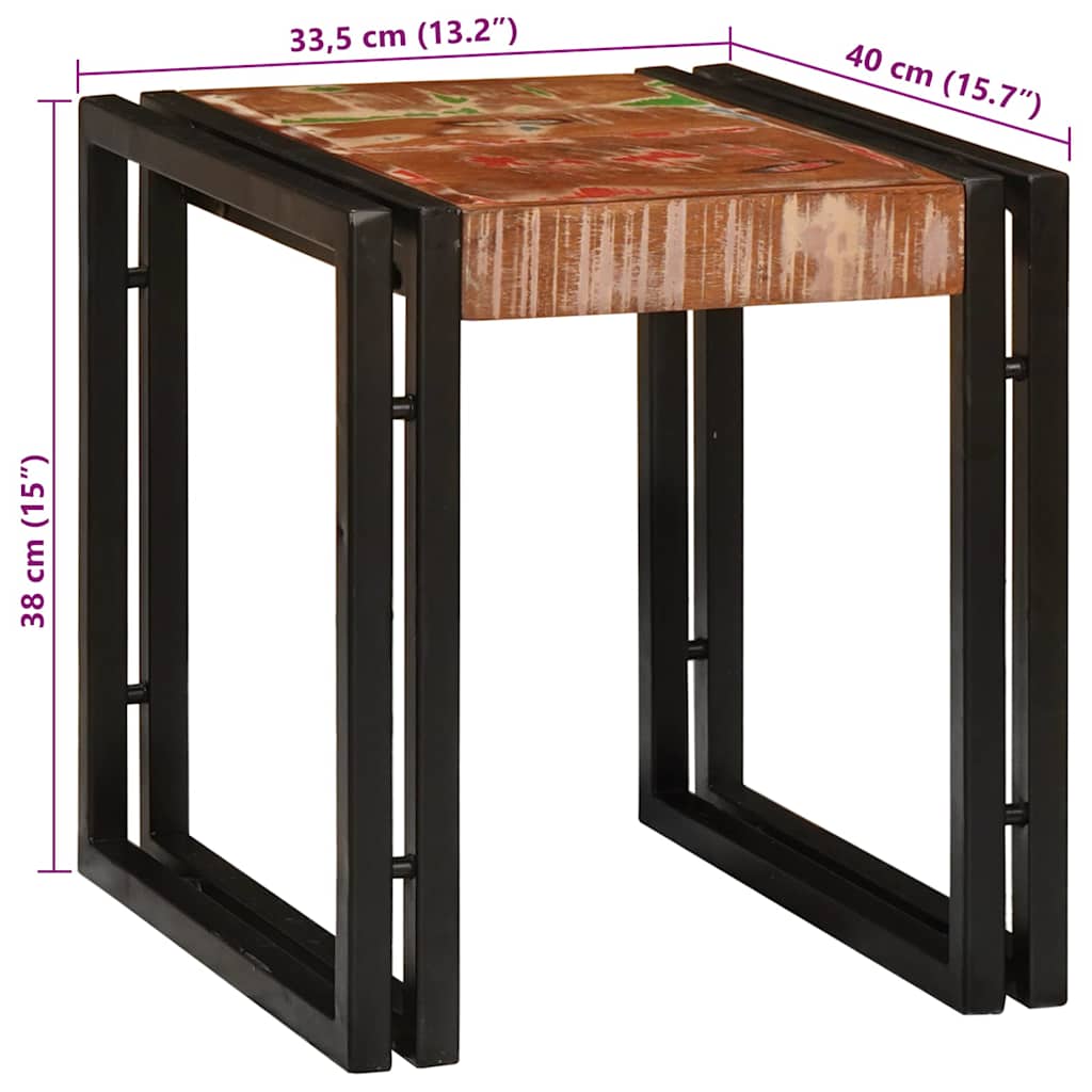 Table Gigogne 3 pcs Marron et noir bois de récupération massif