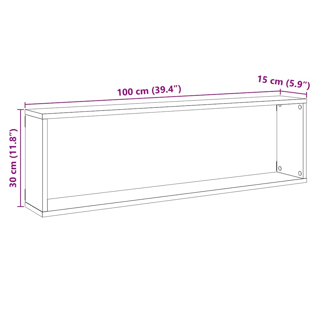 Étagères murales cube 2 pcs chêne noir 100x15x30 cm bois