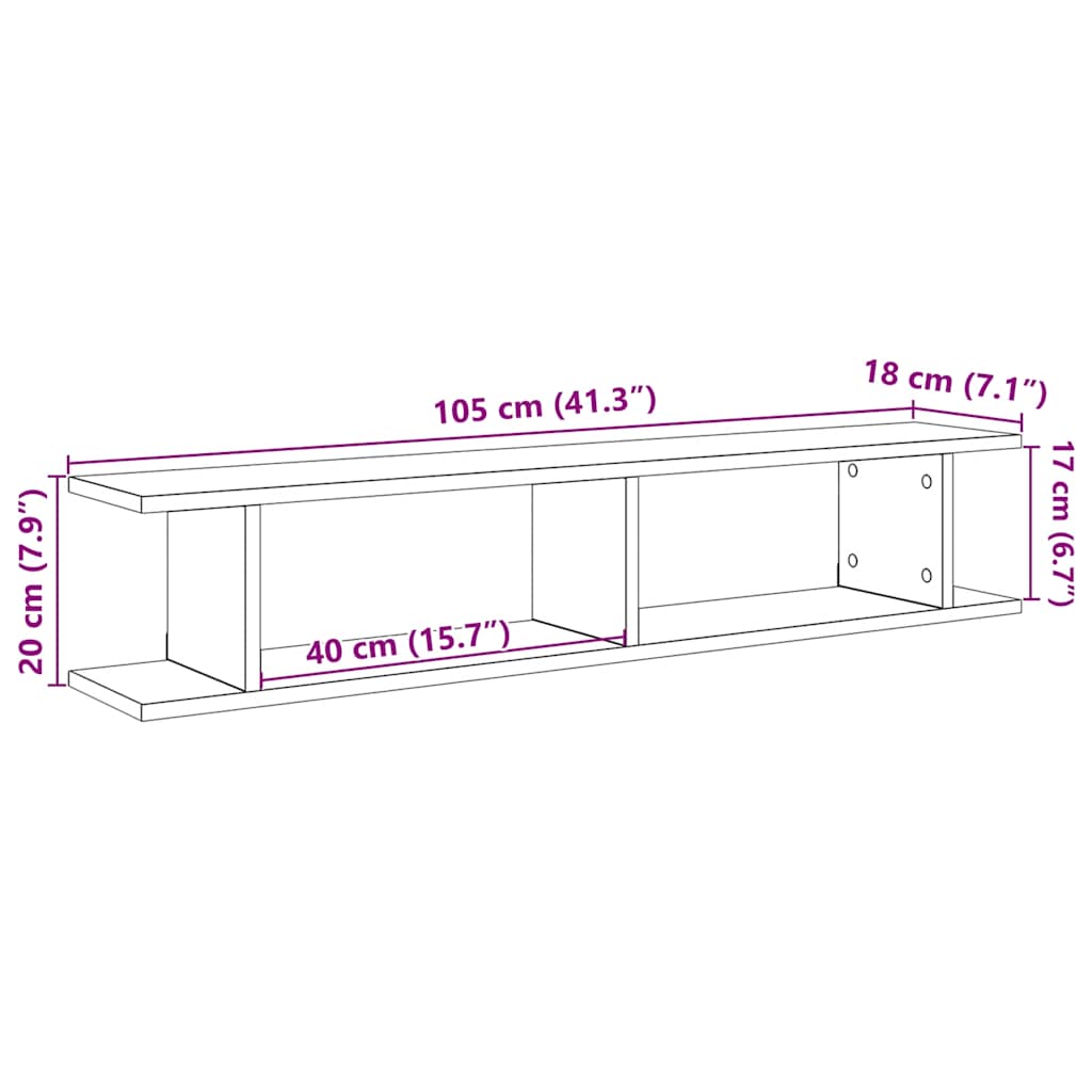 Étagères murales 2 pcs chêne noir 105x18x20 cm bois ingénierie