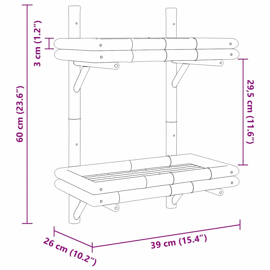 Étagère Murale avec étagère Marron 45 x 26 x 60 cm Bambou