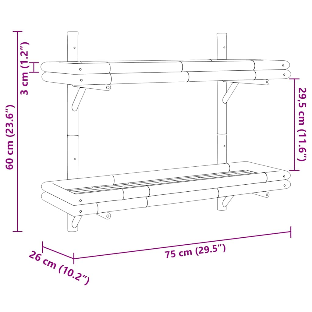 Étagère Murale avec étagère Marron 75 x 26 x 60 cm Bambou