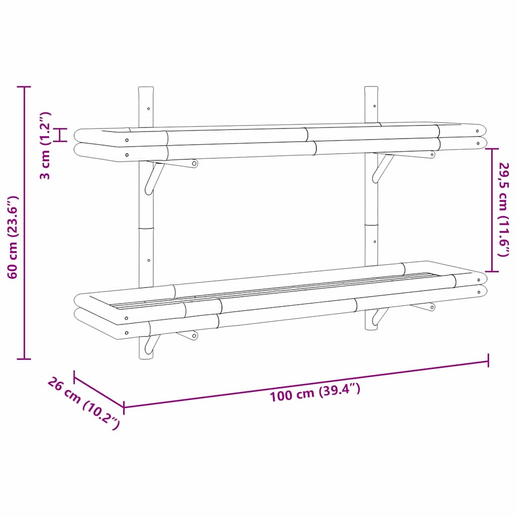 Étagère Murale avec étagère Marron 100 x 26 x 60 cm Bambou