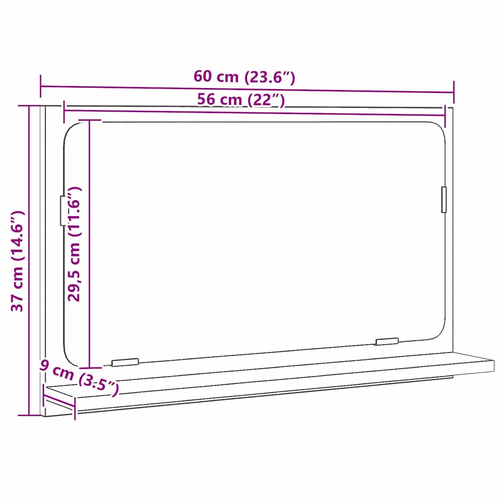 Étagère miroir Chêne noir 60 x 10.5 x 37 cm Bois d'ingénierie
